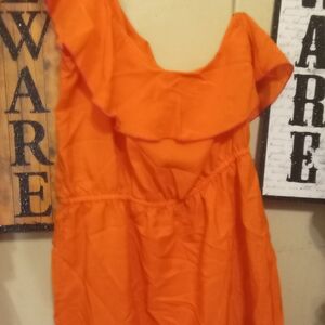 Snap Orange Ruffled One Shoulder  Dress